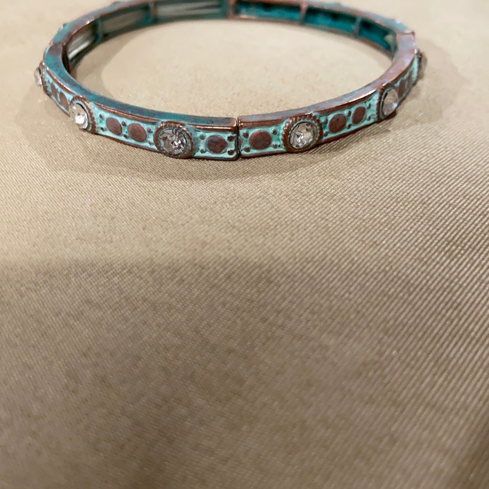 Patina color stretch bracelet with rhinestones